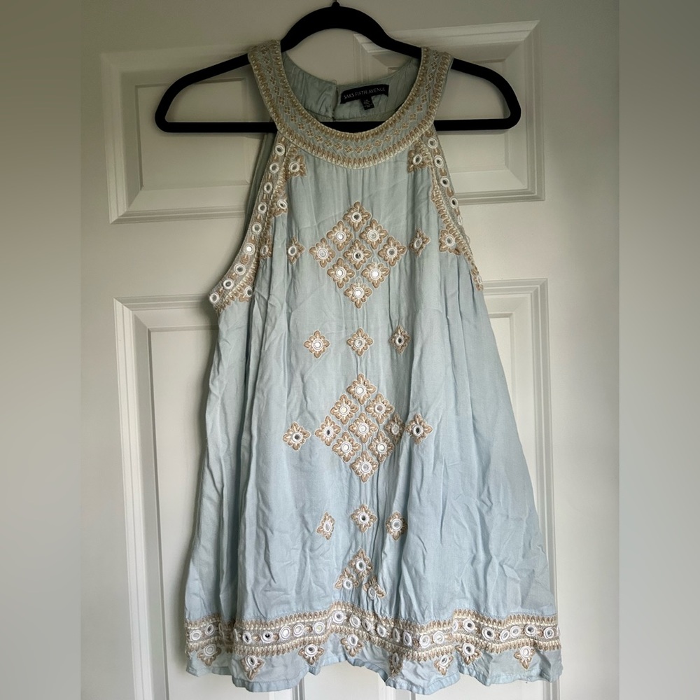 Sax Fifth Avenue Blue with Tan and White Pattern Coverup